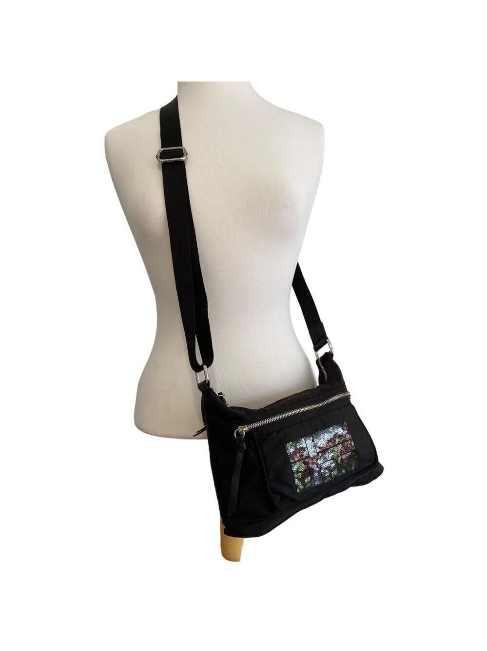 Napapijri Black Crossbody Bag With Sequined Front Pocket & Adjustable Strap